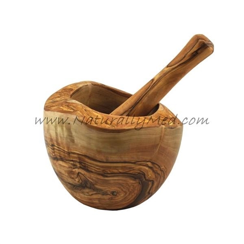 OLIVE WOOD MORTAR AND PESTLE NATURAL RUSTIC STYLE